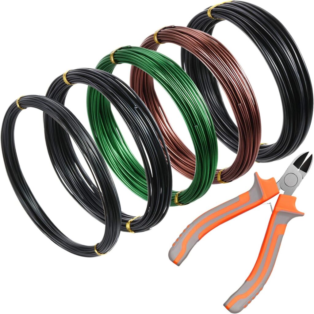5 Roll Aluminum Bonsai Training Wire Tree 160 Feet Total with Bonsai Wire Cutter Anodized Wire 1/1.5/2.0 mm Training Wire for Holding Bonsai Branches Small Trunks