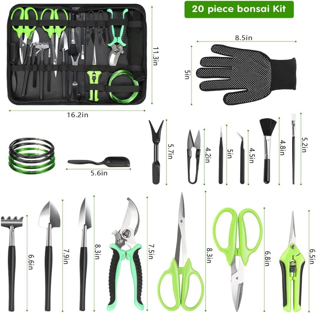 Bonsai Tool Kit, 21 Pcs Gardening Tools Set Include Garden Pruning Shears, Plant Trimming Scissors, Training Wire, Succulent Tool, Leather Bag Storage, Gardening Gifts for Women, Plant Lovers