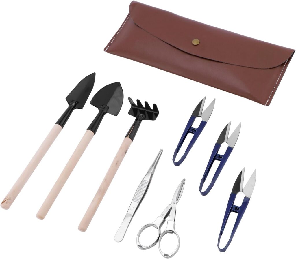 Bonsai Set 8 Pcs - Include Pruner,Fold Scissors,Mini Rake,Bud  Leaf Trimmer Set by ZELAR Made